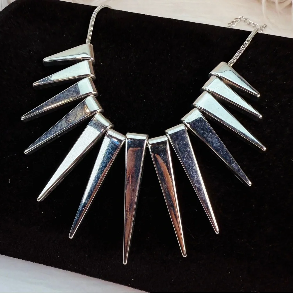 Silvertone Spike Statement Necklace